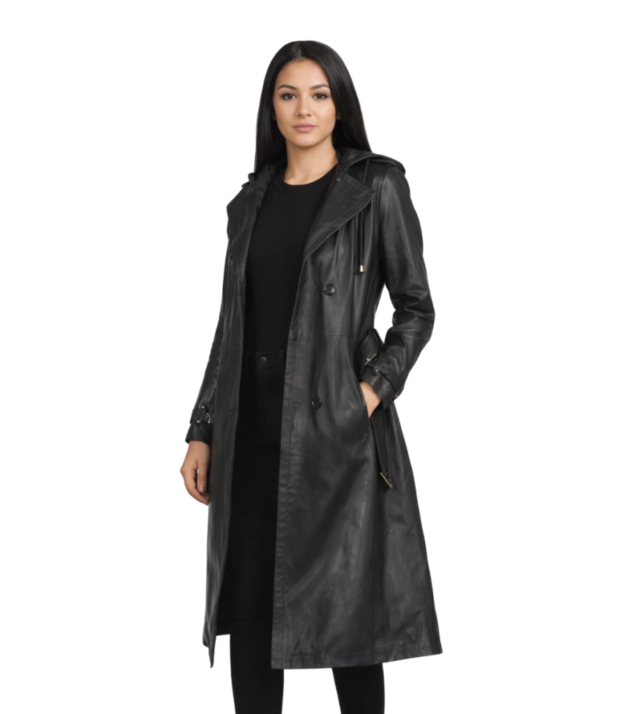 Fixon Hooded Black Trench Coat