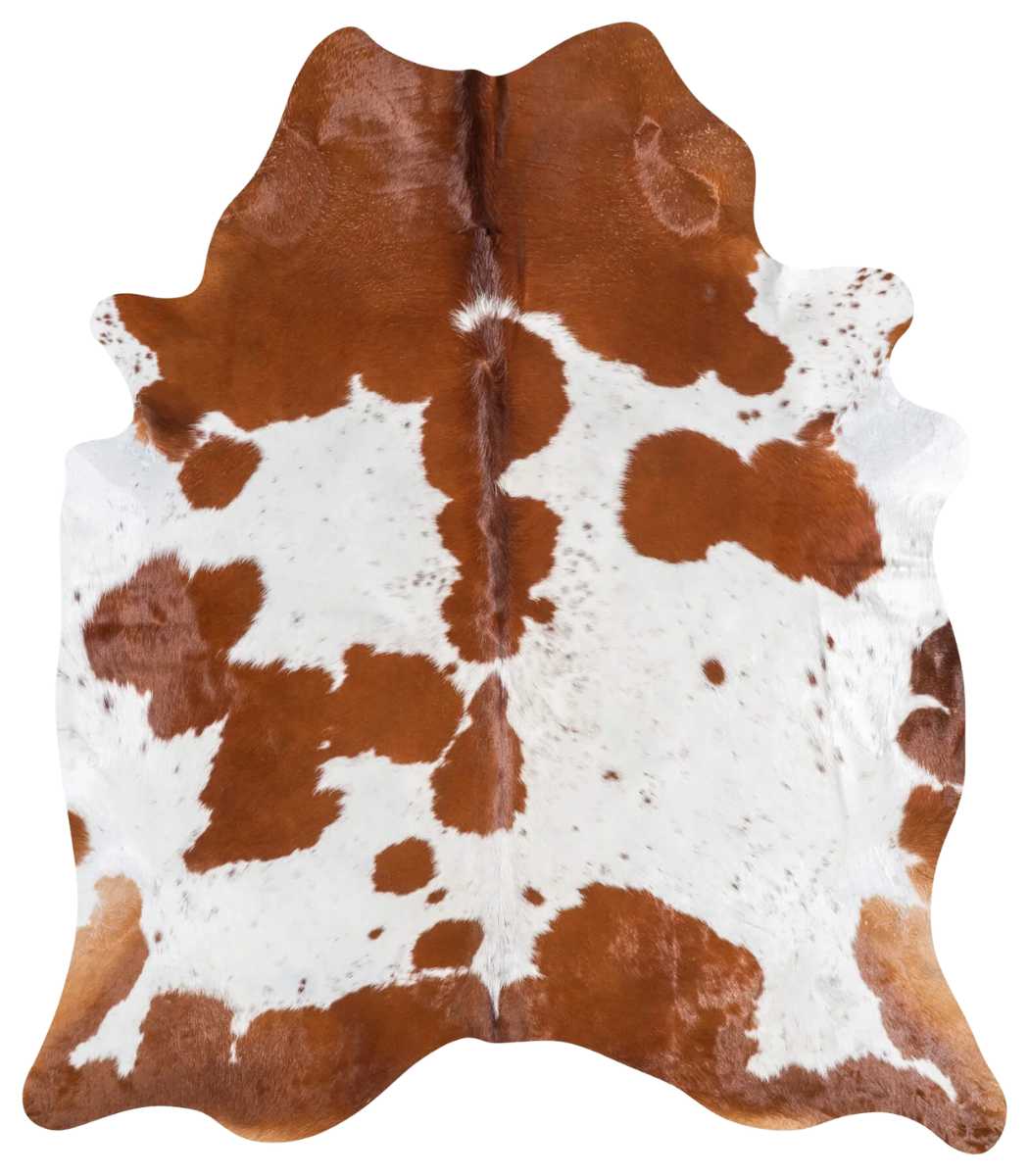 1 Brazilian Brown and White Cowhide Rug Size 7'6 L x 6'9 W 9073 - Image 1