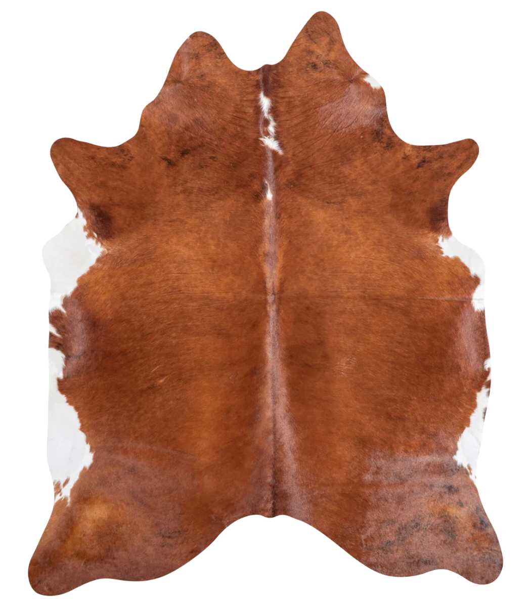 1 Brazilian Brown and White Cowhide Rug Size 7'7 L x 6'2 W 8994 - Image 1