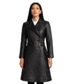 Harper Susan Black Leather Trench Coat