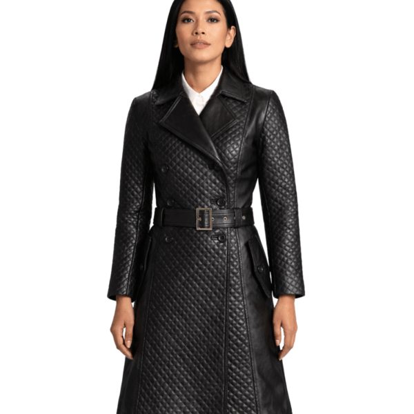 Women's Black Leather Trench Coat - Rikke