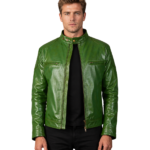 Gatsby Green Leather Biker Jacket