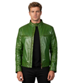 Gatsby Green Leather Biker Jacket