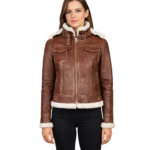 Fiona Brown Hooded Shearling Leather Jacket