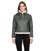 Fiona Green Hooded Shearling Leather Jacket