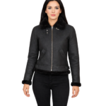 Sherilyn B-3 Distressed Black Leather Bomber Jacket