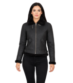 Women's B-3 Distressed Black Shearling Leather Bomber Jacket – Astrid