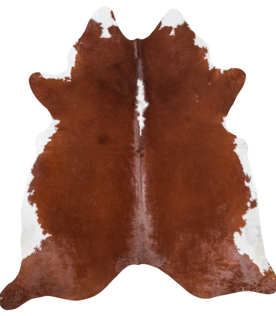 1 Brazilian Brown and White Cowhide Rug Size 7'11 L x 7'2 W 8930 - Image 1