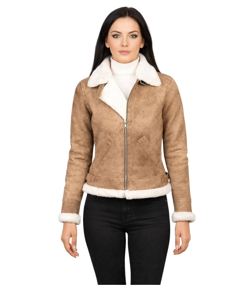 1 Sherilyn B-3 Distressed Brown Leather Bomber Jacket - Image 1