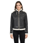 Fiona Black Hooded Shearling Leather Jacket