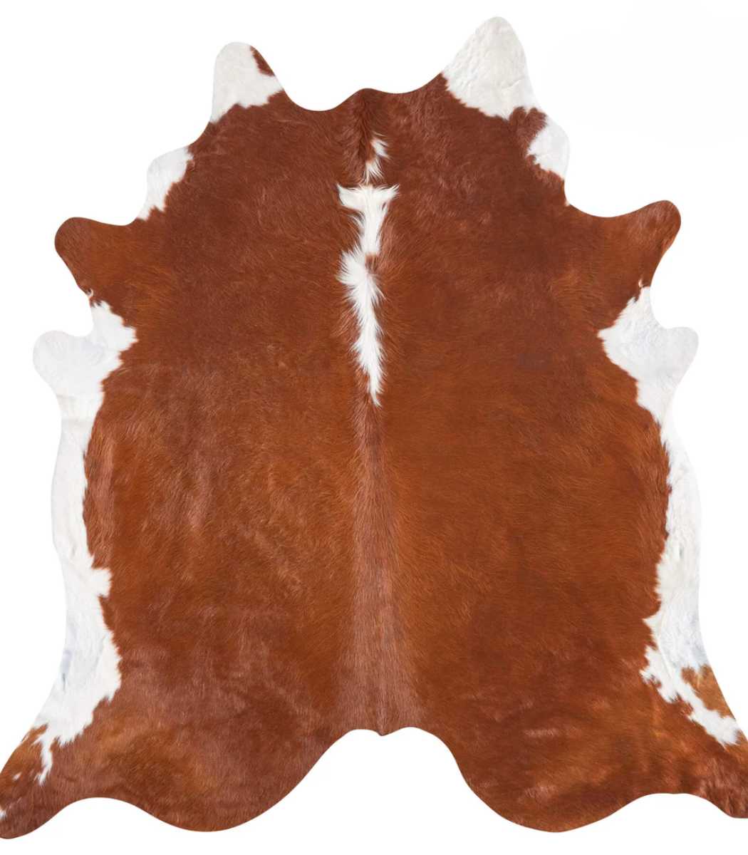 1 Brazilian Brown and White Cowhide Rug Size 8'4 L x 7'11 W 8965 - Image 1
