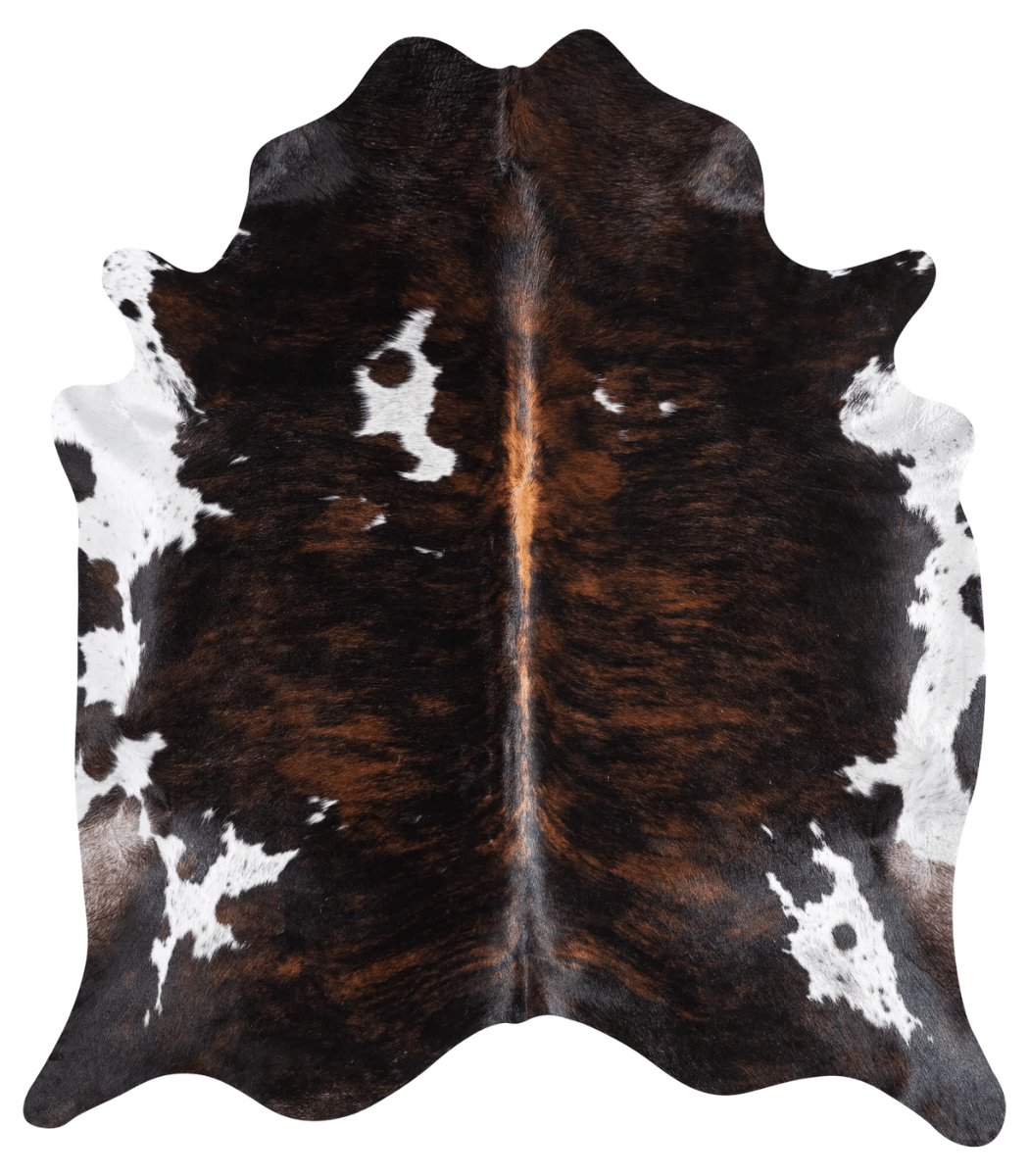1 Brazilian Dark Tricolor Cowhide Rug Size 6'9 L x 6'0 W 9291 - Image 1