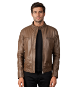 Gatsby Mocha Leather Biker Jacket