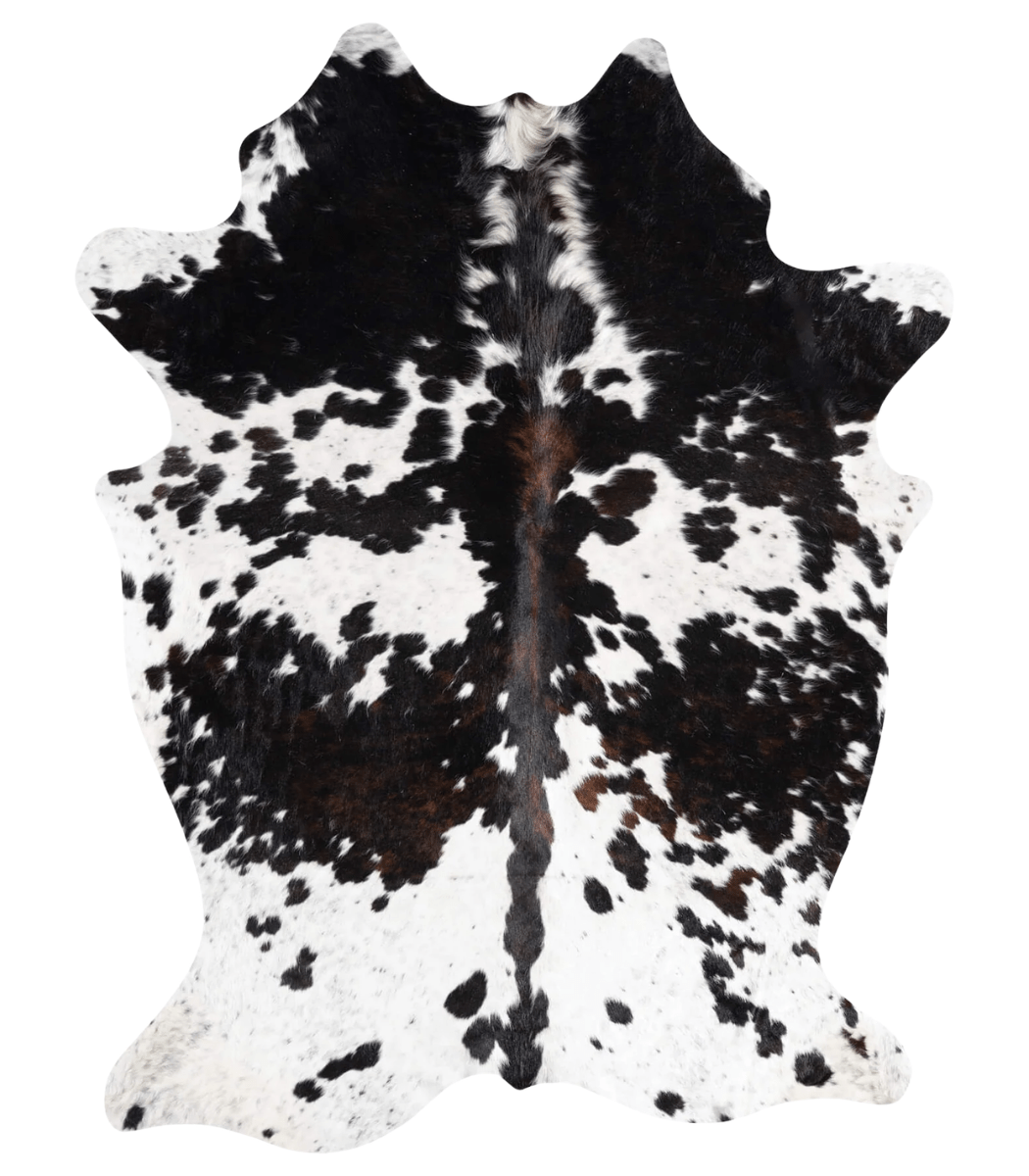 1 Dark Tricolor Cowhide Rug Size 8'1 L x 5'9 W 9390 - Image 1