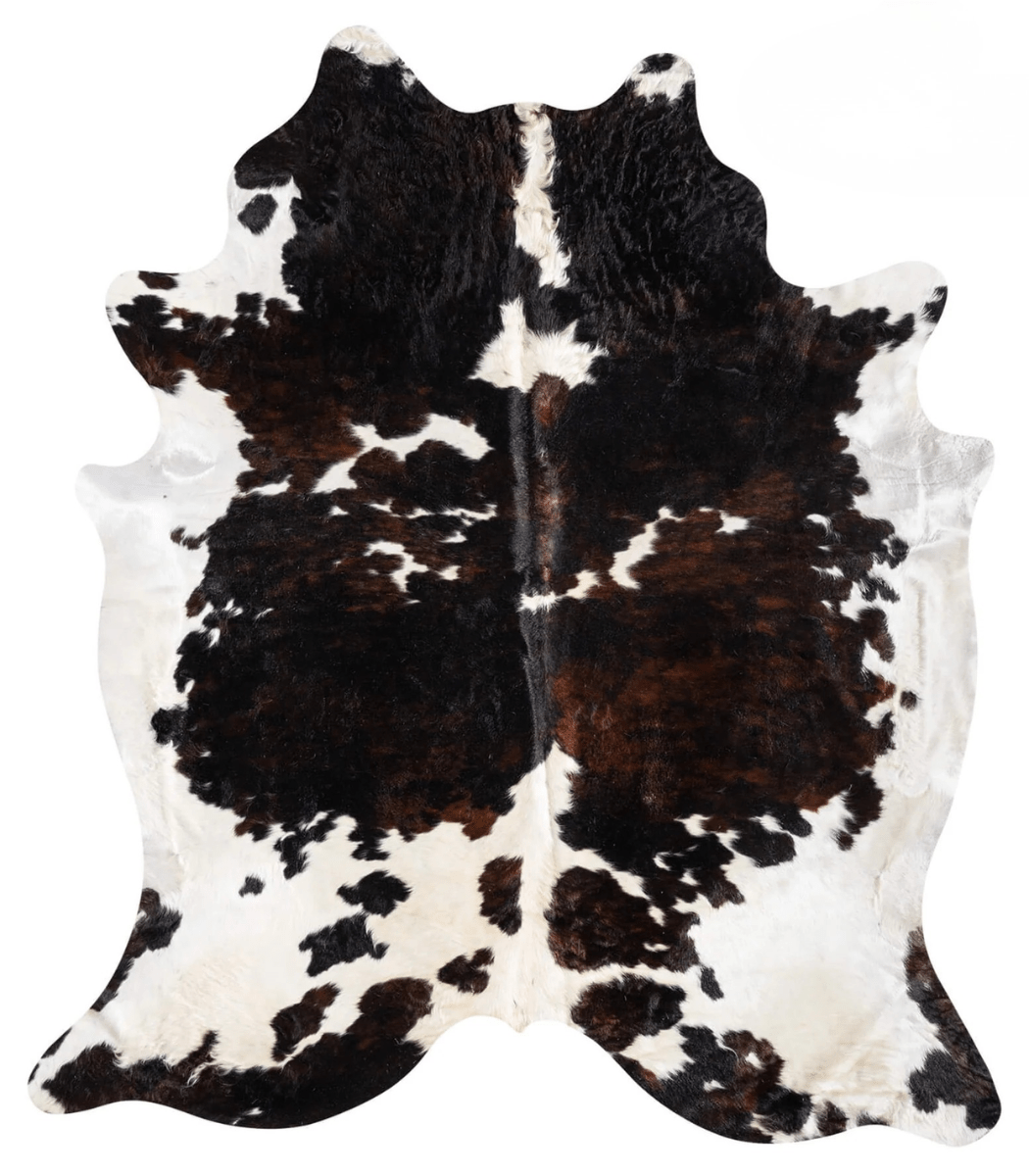 1 Dark Tricolor Cowhide Rug Size 8'1 L x 6'11 W 9337 - Image 1