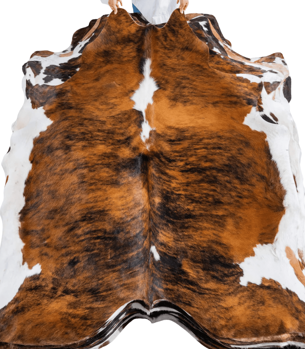 1 Tricolor Brindle Mix Cowhide Rug Size 7'1 L x 7'3 W 8290 - Image 1