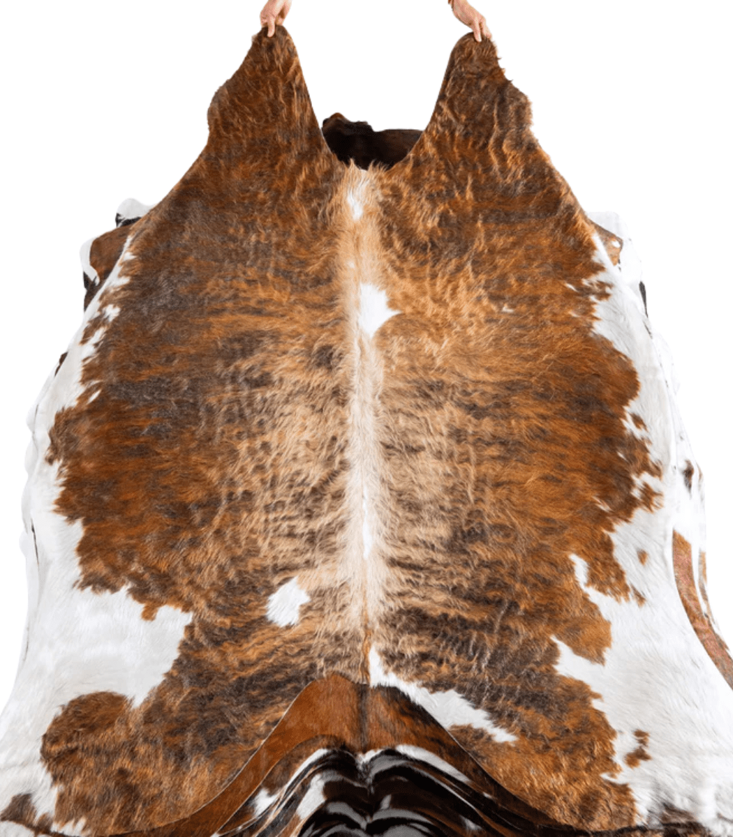 1 Tricolor Brindle Mix Cowhide Rug Size 7'2 L x 7'2 W 8181 - Image 1