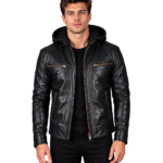 Hector Black Hooded Leather Biker Jacket