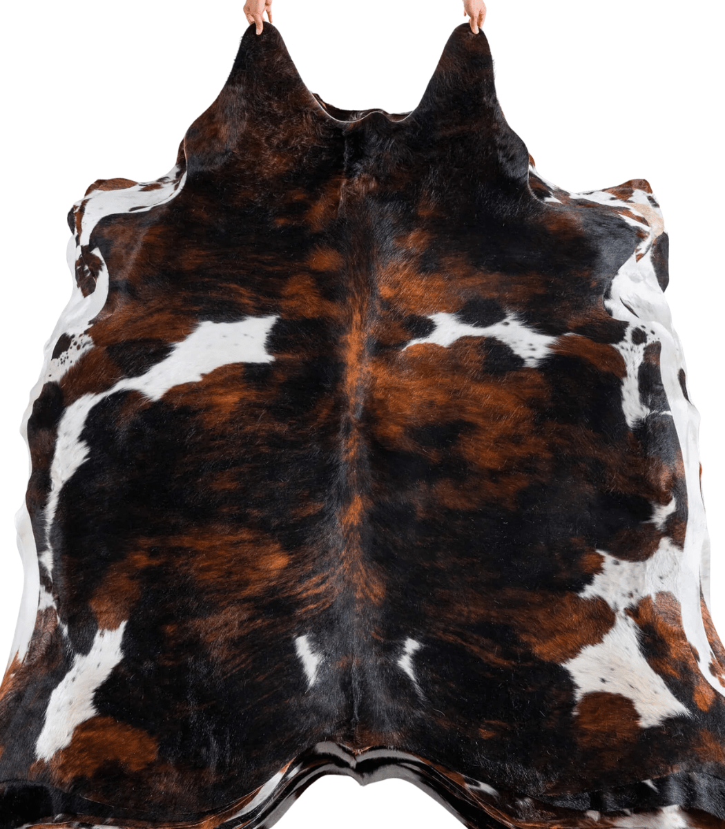 1 Tricolor Brindle Mix Cowhide Rug Size 7'3 L x 6'8 W 8268 - Image 1