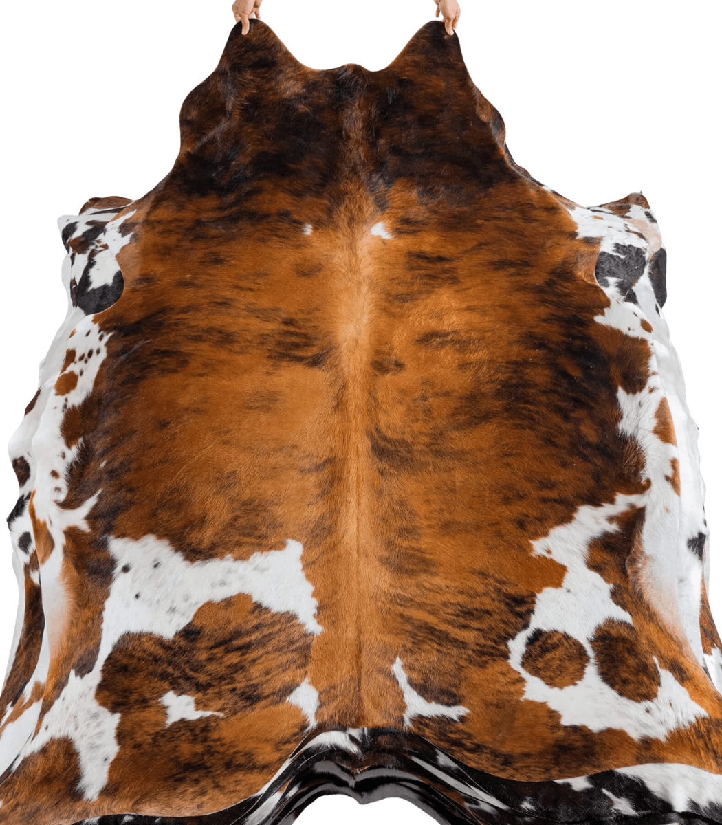 1 Tricolor Brindle Mix Cowhide Rug Size 7'6 L x 6'0 W 8258 - Image 1