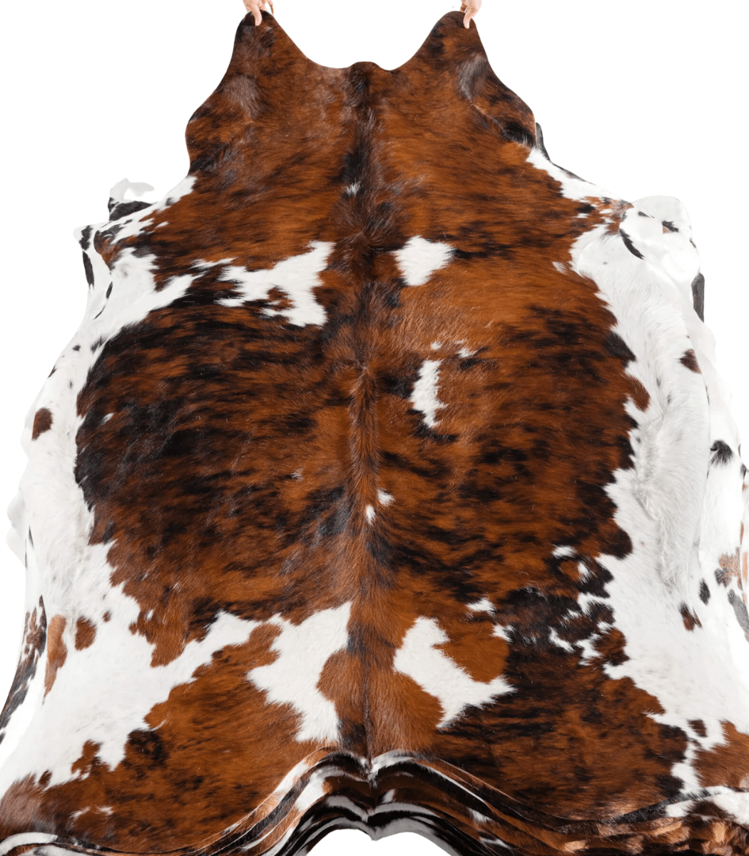 1 Tricolor Brindle Mix Cowhide Rug Size 7'6 L x 6'3 W 8202 - Image 1