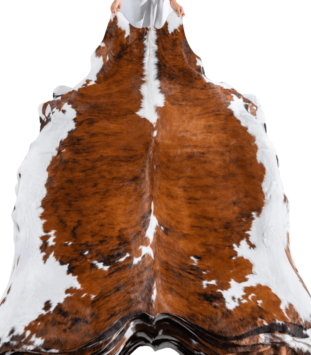 1 Tricolor Brindle Mix Cowhide Rug Size 7'7 L x 6'8 W 8174 - Image 1
