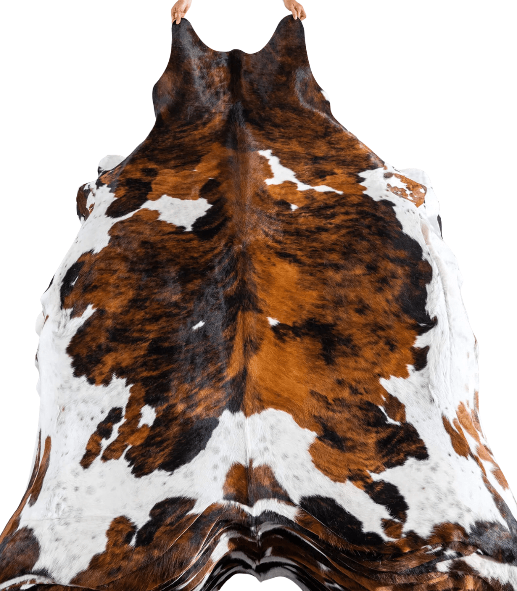 1 Tricolor Brindle Mix Cowhide Rug Size 8'0 L x 6'8 W 8187 - Image 1