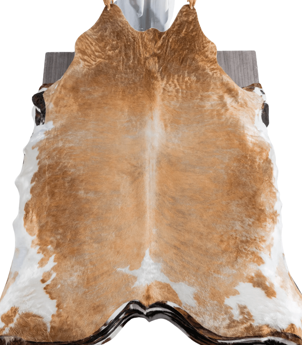 1 Tricolor Brindle Mix Cowhide Rug Size 8'3 L x 7'7 W 8296 - Image 1