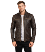 Hudson Brown Leather Biker Jacket