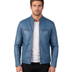 Ionic Blue Leather Biker Jacket