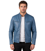 Ionic Blue Leather Biker Jacket
