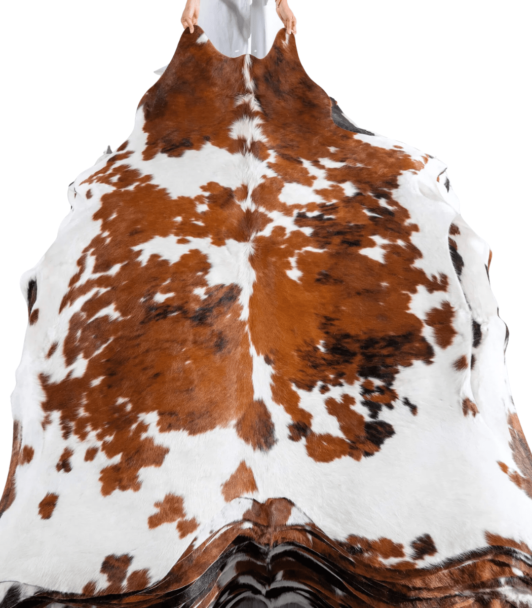 1 Tricolor Cowhide Rug Size 7'4 L x 6'9 W 8140 - Image 1