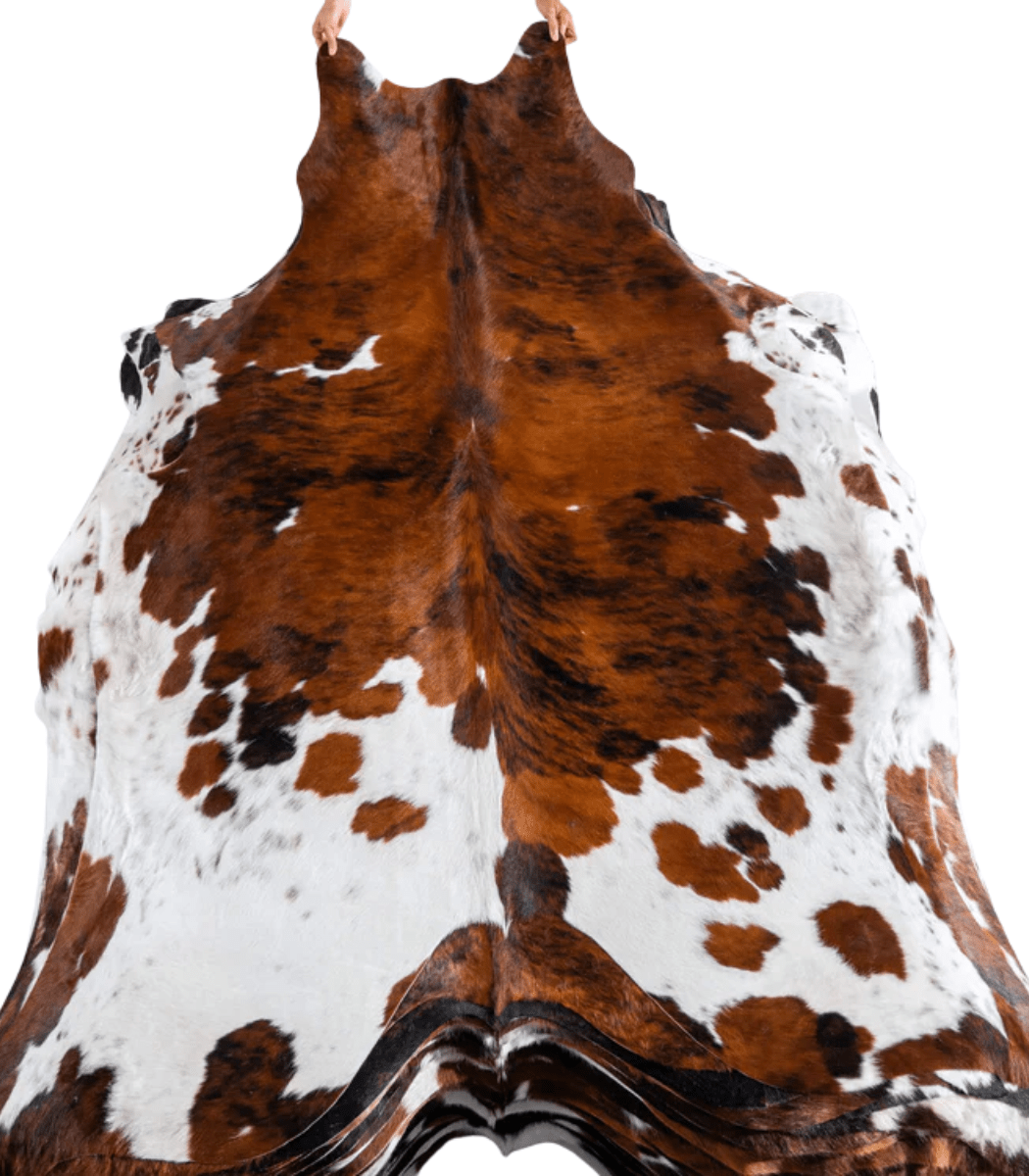1 Tricolor Cowhide Rug Size 7'5 L x 6'6 W 8199 - Image 1