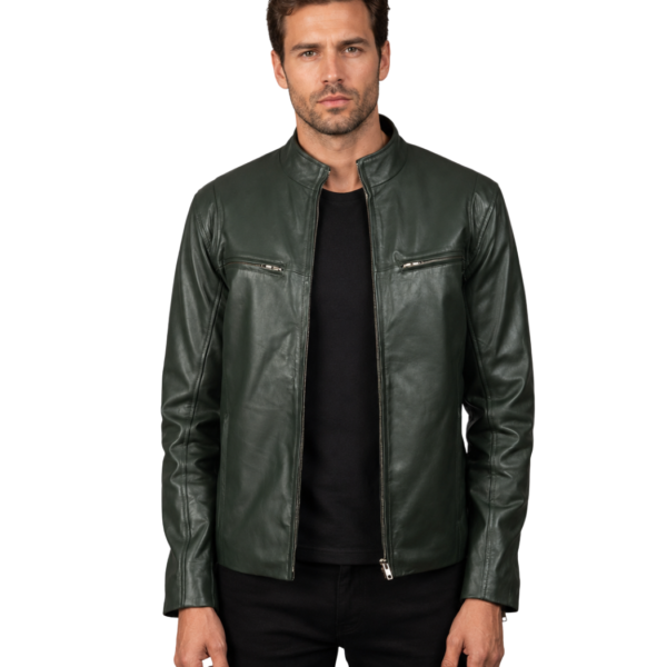 Men's Green Leather Biker Jacket - Valdemar