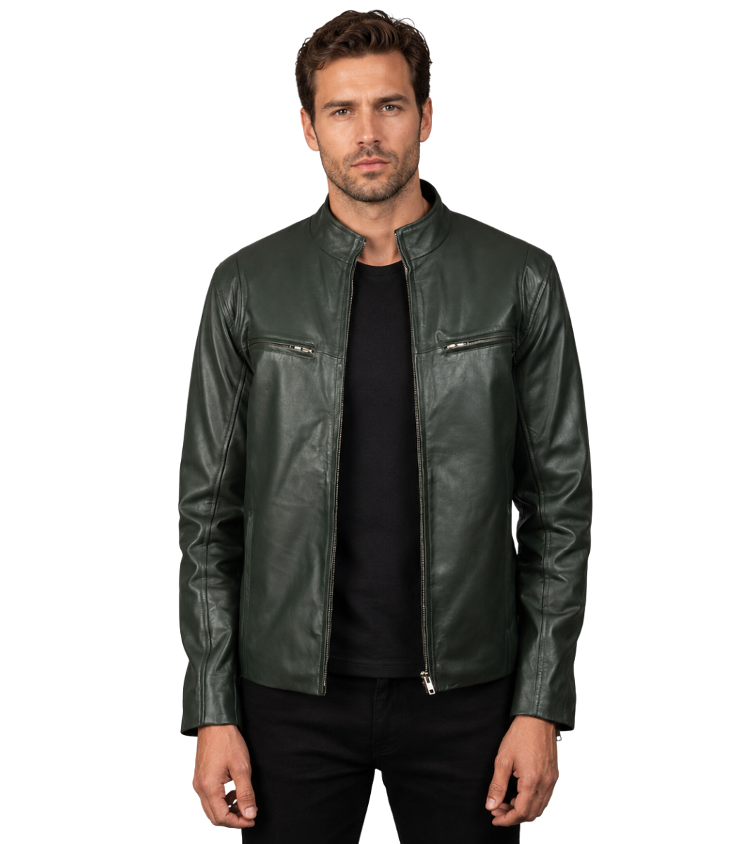 1 Ionic Green Leather Biker Jacket - Image 1