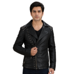 Black Studded Leather Biker Jacket