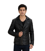 Black Studded Leather Biker Jacket