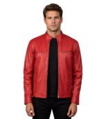 Ionic Red Leather Biker Jacket