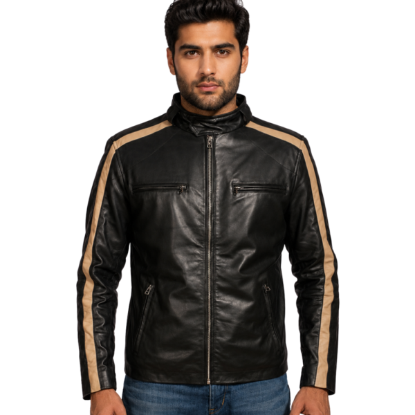 Men's Black Leather Biker Jacket - Njal