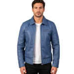Lavendard Blue Leather Biker Jacket