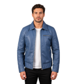 Lavendard Blue Leather Biker Jacket