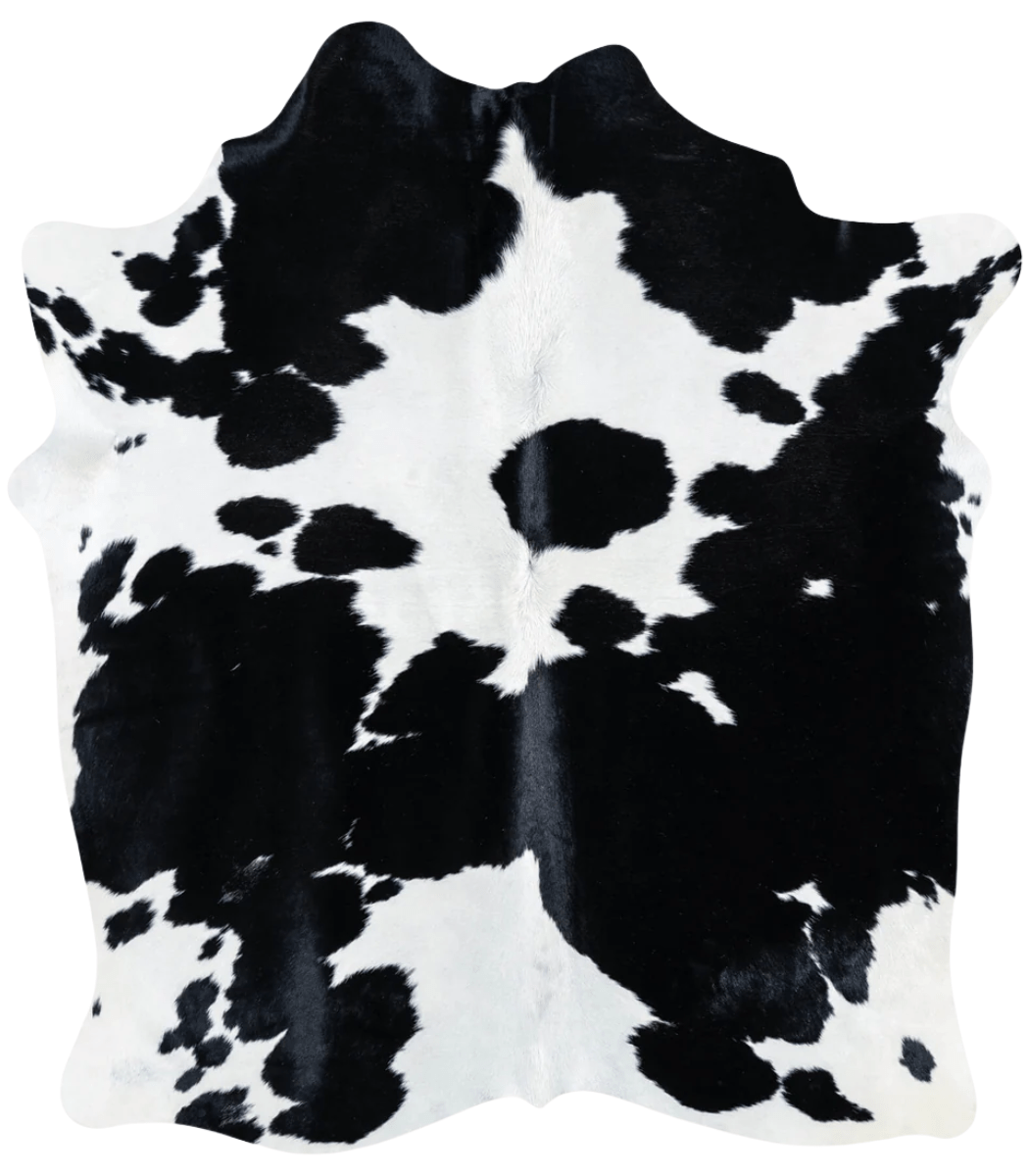 1 Brazilian Black and White Cowhide Rug Size 6'7 L x 5'4 W 7498 - Image 1