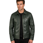 Lavendard Green Leather Biker Jacket