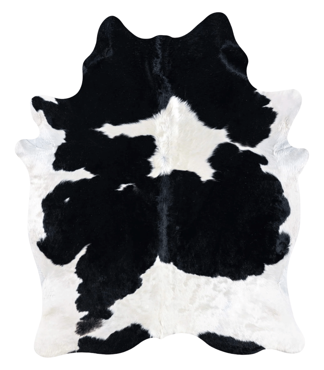 1 Brazilian Black and White Cowhide Rug Size 7'2 L x 5'8 W 7493 - Image 1
