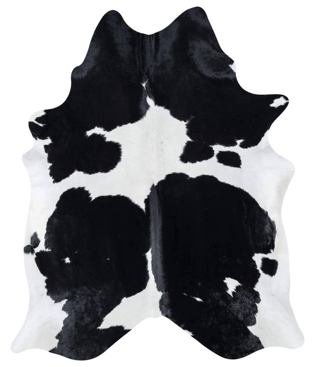 1 Brazilian Black and White Cowhide Rug Size 7'5 L x 5'10 W 7711 - Image 1