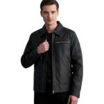 Lavendard Matte Black Leather Biker Jacket