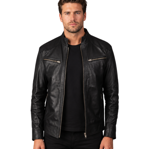 Men's Black Leather Biker Jacket - Svend