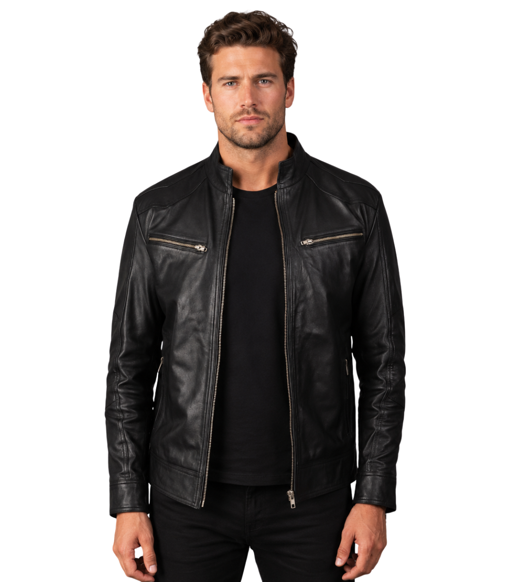 1 Mack Black Leather Biker Jacket - Image 1
