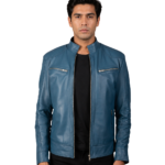 Mack Blue Leather Biker Jacket