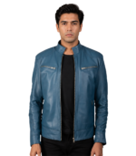 Mack Blue Leather Biker Jacket